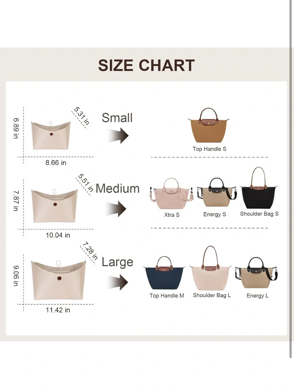 Purse Organizer Insert For Longchamp le pliage,Silky Touching LongChamp 1346/lb